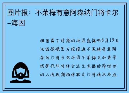图片报：不莱梅有意阿森纳门将卡尔-海因